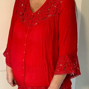 Elegant Red Lace Women's Top